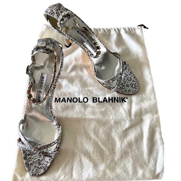 Manolo Blahnik slingback sandals, embossed crystal ankle strap, 7.5 US / 37.5 EU - Picture 4 of 16